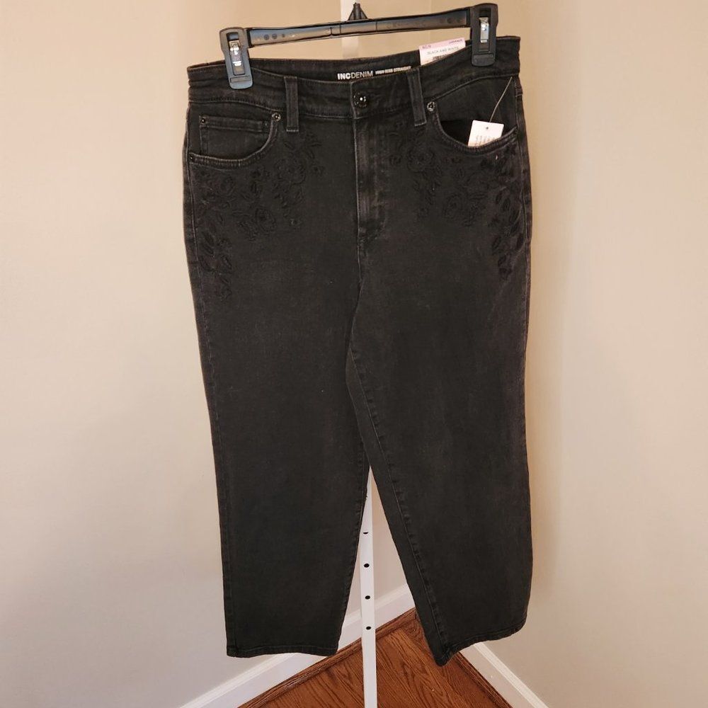 INC Black Jeans with Floral Embroidery NWT - Picture 2 of 12